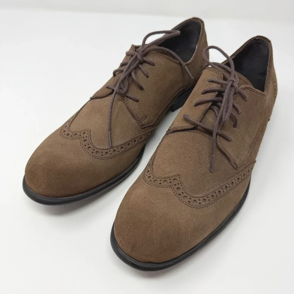 John Varvatos USA Brown Canvas Wingtip Oxford Dress Shoes F2573R3B Mens 9 M